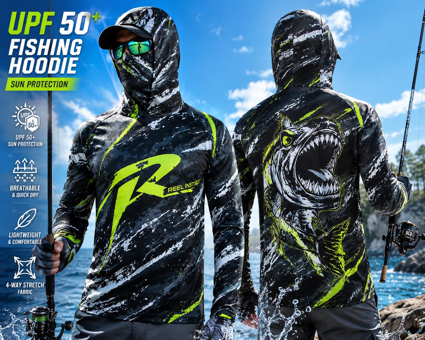 Fishing Mask Sun Protection - 야외용 자외선 차단 긴팔 낚시 탑