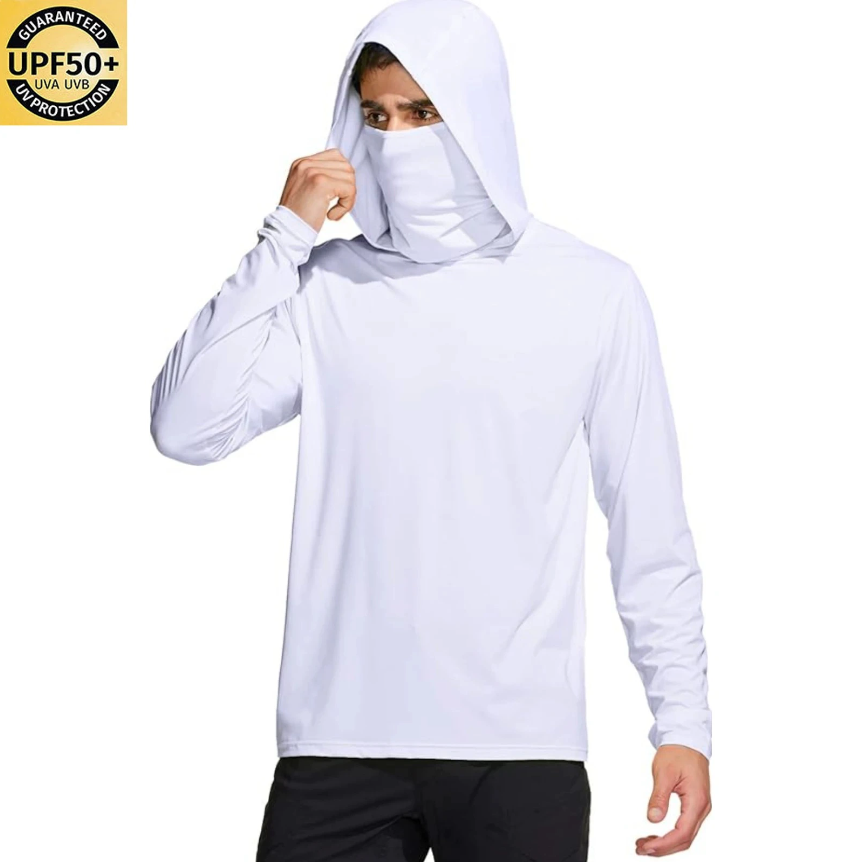 Fishing Mask Sun Protection - 남성용 솔리드 컬러 후드 낚시 셔츠