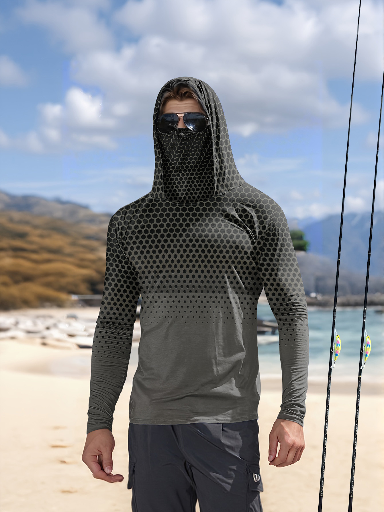 남성용 여름 UPF50+ 낚시 후드티 (페이스 마스크  - Fishing Mask Sun Protection 리뷰 및 가격